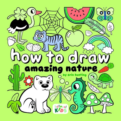 Paperback book titled "How to Draw Amazing Nature" by Erin Hunting, featuring colorful nature illustrations on the cover.