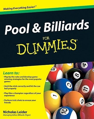 Paperback book titled "Pool & Billiards for Dummies" by For Dummies, featuring a cover with pool table and billiard balls.