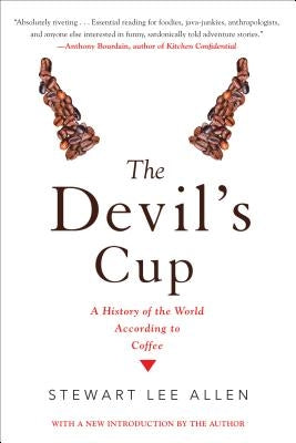 Book cover of "The Devil's Cup: A History of the World According to Coffee" by Soho Press, featuring coffee-themed artwork.