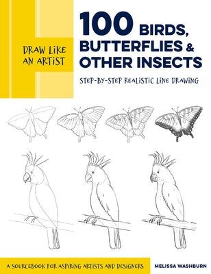 Draw Like an Artist book by Quarry Books featuring detailed line drawings of 100 birds, butterflies, and insects for artists.