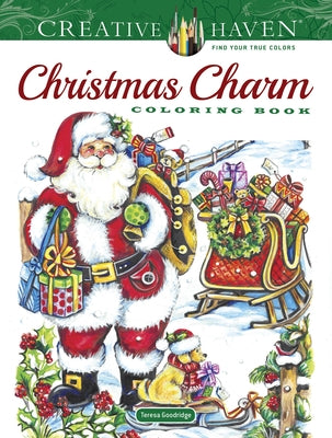 Creative Haven Christmas Charm coloring book by Dover Publications, paperback with festive holiday-themed illustrations.