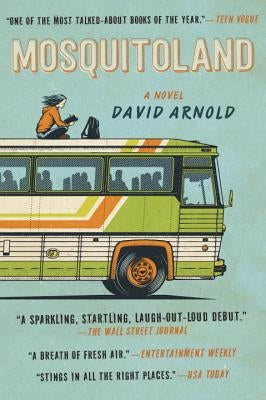 Paperback copy of Mosquitoland by Speak, showing the book cover with colorful artwork and title on the front.