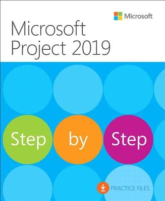 Microsoft Project 2019 Step by Step paperback book by Microsoft Press, featuring a cover image with text and graphics.