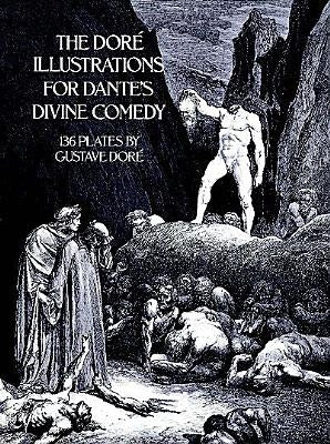 Paperback of Dover Publications' The Doré Illustrations for Dante's Divine Comedy showing the book cover with Dante's portrait and ornate design.