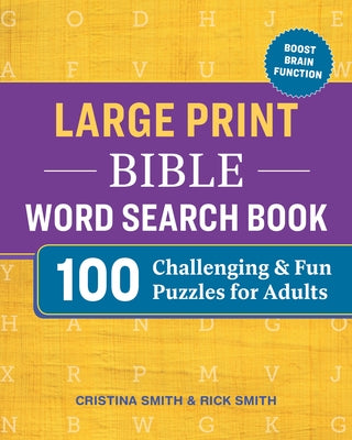 Large print Bible word search book by Rockridge Press featuring a paperback with a colorful cover and sample puzzle pages.