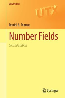 Paperback book titled "Number Fields" by Springer featuring a close-up of the cover with mathematical design elements.
