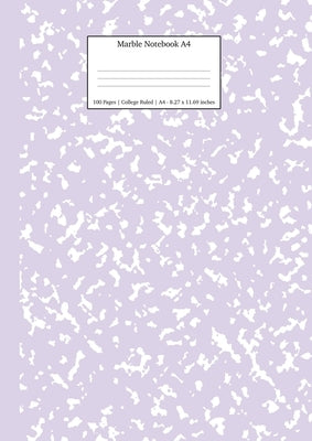A4 marble notebook by Young Dreamers Press with lilac purple cover and college-ruled pages, paperback journal for writing and note-taking.
