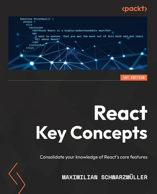 Paperback book titled "React Key Concepts" by Packt Publishing, featuring a cover with React logo and key feature highlights.