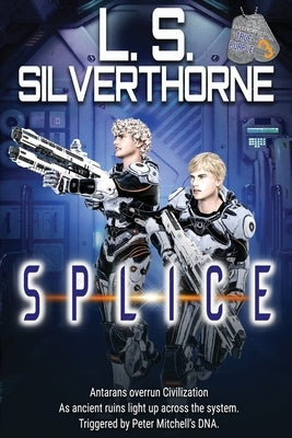 Paperback of Splice by Elusive Blue Fiction featuring a dark, abstract cover with vibrant blue and red accents.