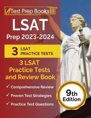Test Prep Books LSAT Prep 2023-2024 paperback with practice tests and review book for LSAT study preparation.