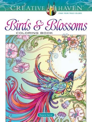 Paperback Creative Haven Birds and Blossoms Coloring Book by Dover Publications, featuring intricate bird and floral illustrations.