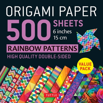 Rainbow-patterned Tuttle Origami Paper, 15 cm, 500 sheets with double-sided designs, ideal for origami folding and crafts.