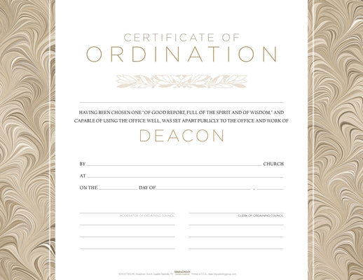 Six Broadman Church Supplies Deacon Ordination Flat Certificates with decorative border and official church seal.