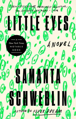 Paperback of Little Eyes by Riverhead Books featuring the book cover with colorful artwork and title text.