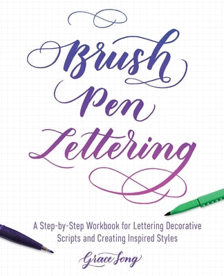 Paperback Brush Pen Lettering workbook by Ulysses Press showing colorful calligraphy samples on the cover.
