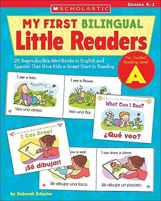 Paperback bilingual Little Readers by Teaching Resources, Level A with 25 mini-books in English and Spanish for early reading development.