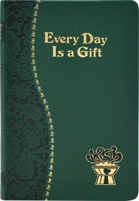 Imitation leather cover of "Every Day Is a Gift" daily meditation book by Catholic Book Publishing, featuring biblical and saint writings.