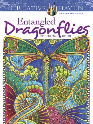 Paperback coloring book featuring intricate dragonfly illustrations from Dover Publications' Creative Haven Entangled Dragonflies series.