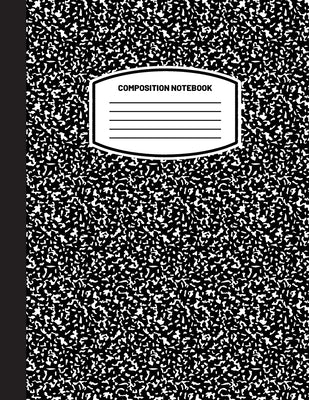 Black classic composition notebook with 8.5x11 wide ruled lined paper, paperback journal for students, teens, and adults.