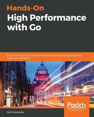 Paperback book titled "Hands-On High Performance with Go" by Packt Publishing, featuring a cover with technical illustrations.