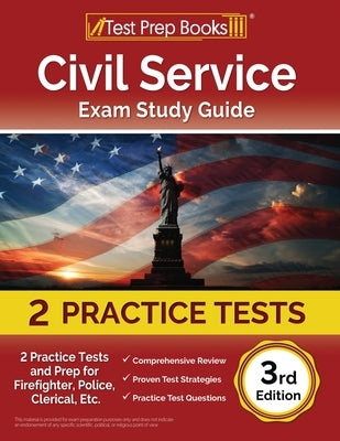 Paperback civil service exam study guide by Test Prep Books with practice tests and prep tips for firefighter, police, and clerical exams.