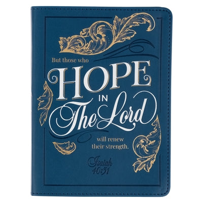 Christian Art Gifts Ocean Blue Vegan Leather Small Journal Inspirational Scripture Women's Notebook Hope in the Lord Bible Verse Isaiah 40:31, 240 Rul Leather Christian Art Gifts