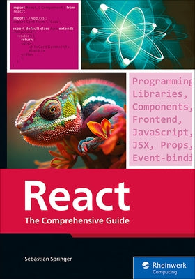 Paperback of React: The Comprehensive Guide by SAP Press, featuring a cover with React logo and educational design.