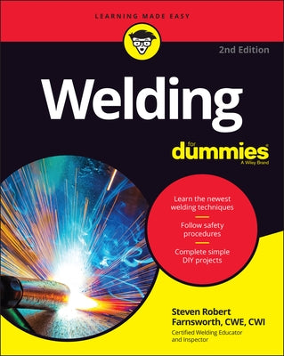Paperback welding guide titled "Welding for Dummies" by For Dummies, featuring a cover with welding tools and safety gear.