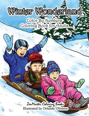 Winter Wonderland adult coloring book featuring winter scenes and designs, with color-by-numbers for relaxation, paperback edition.