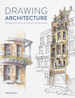 Paperback book titled "Drawing Architecture" by David & Charles, featuring architectural sketches and building illustrations.