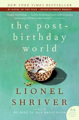 Paperback of The Post-Birthday World by Harper Perennial featuring a cover with colorful abstract artwork.