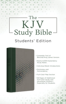 The KJV Study Bible Students' Edition by Barbour Publishing with a Cypress and Smoke cover, open to Bible pages with study notes.
