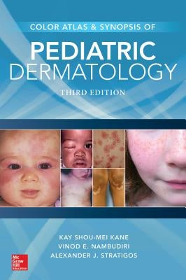 Paperback of Color Atlas & Synopsis of Pediatric Dermatology, Third Edition by McGraw Hill Medical, showing colorful dermatology illustrations.