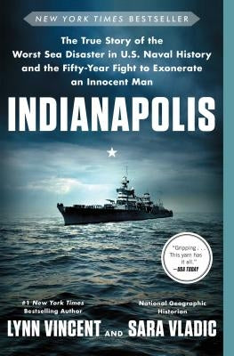 Paperback of "Indianapolis: The True Story of the Worst Sea Disaster" by Simon & Schuster, featuring a blue cover with ship imagery.