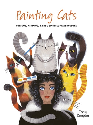 Paperback book titled "Painting Cats: Curious, Mindful & Free-Spirited Watercolors" by Leaping Hare, featuring colorful cat watercolor illustrations.