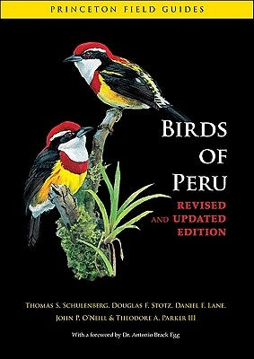 Paperback book titled "Birds of Peru" by Princeton University Press, showing colorful bird illustrations on the cover.