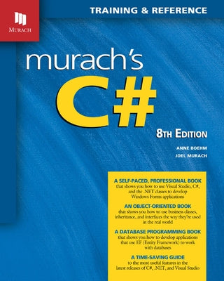 Paperback copy of Murach's C# 8th Edition book by Mike Murach and Associates, Inc. with a blue cover and printed title.