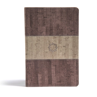 Holman Bibles CSB Essential Teen Study Bible with weathered gray cork leather touch cover, open to study pages.