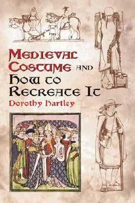 Paperback medieval costume guide by Dover Publications showing historical clothing designs and costume recreation tips.