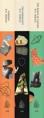 Three paperback books from the Sebald set including The Emigrants, The Rings of Saturn, and Vertigo by New Directions Publishing.