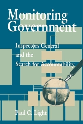 Paperback book titled "Monitoring Government" by Brookings Institution Press, featuring a cover with government and accountability themes.