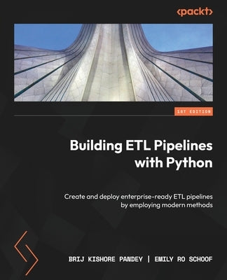 Paperback book titled "Building ETL Pipelines with Python" by Packt Publishing, showcasing a cover with Python and data pipeline illustrations.