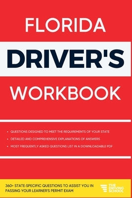 Florida Driver's Workbook paperback by Driving School with state-specific questions for learner's permit exam preparation.