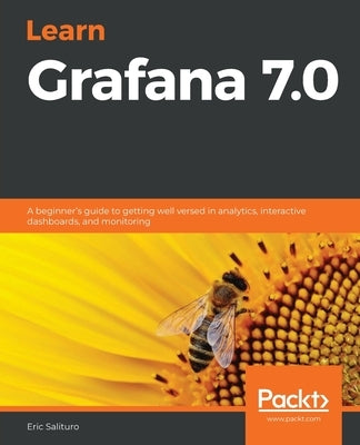 Paperback book titled "Learn Grafana 7.0" by Packt Publishing, featuring a cover with graphics related to analytics and dashboards.