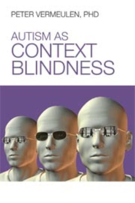 Paperback book titled "Autism as Context Blindness" by Aapc Publishing, featuring a cover with abstract blue and white design.