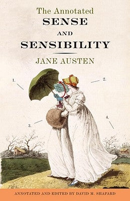 Open book of "The Annotated Sense and Sensibility" by Anchor Books with detailed annotations and classic cover design.