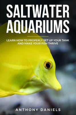 Paperback book titled "Saltwater Aquariums" by Independently Published, showing a colorful coral reef aquarium setup on the cover.