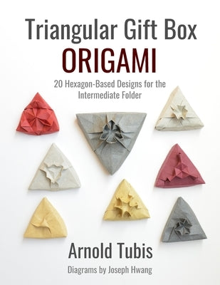 Paperback book titled "Triangular Gift Box Origami" with colorful hexagon-based designs for intermediate origami folders.