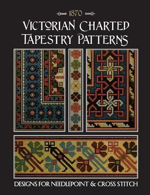 Paperback book titled Victorian Charted Tapestry Patterns featuring needlepoint and cross stitch designs on the cover.
