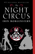 Open copy of "The Night Circus" novel by Erin Morgenstern with a dark, whimsical cover design.
